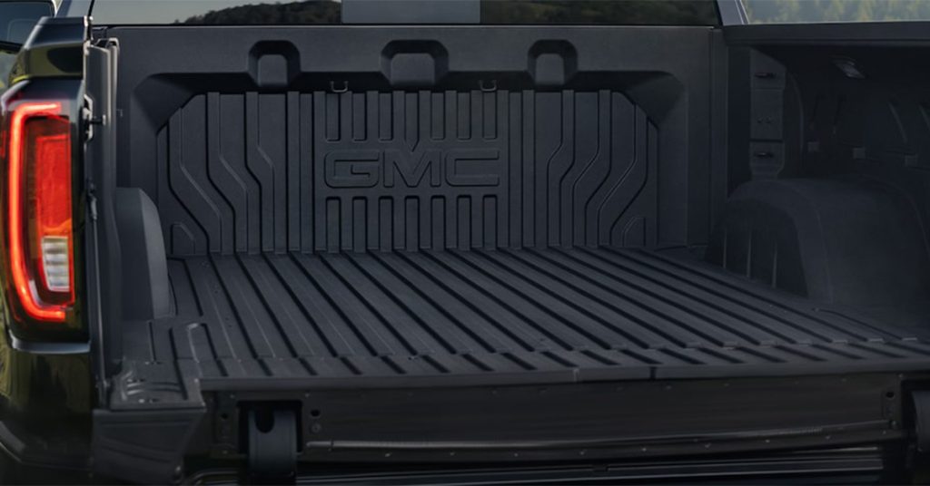 2025 GMC Sierra 1500 truck bed showing the GMC Logo