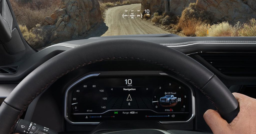 2025 GMC SIerra 2500 driver's dashboard and steering wheel